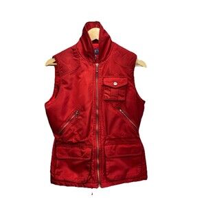Ralph by Ralph Lauren Red Utility Vest Womens Small Cargo Pockets Zip Sleeveless